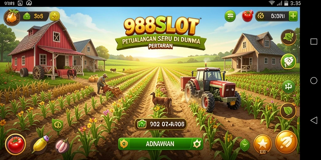 Screenshot gameplay di 988SLOT menunjukkan keseruan bertani yang menyenangkan.