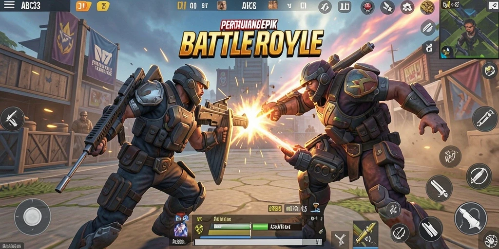 Tampilan gameplay intens di arena Battle Royale.