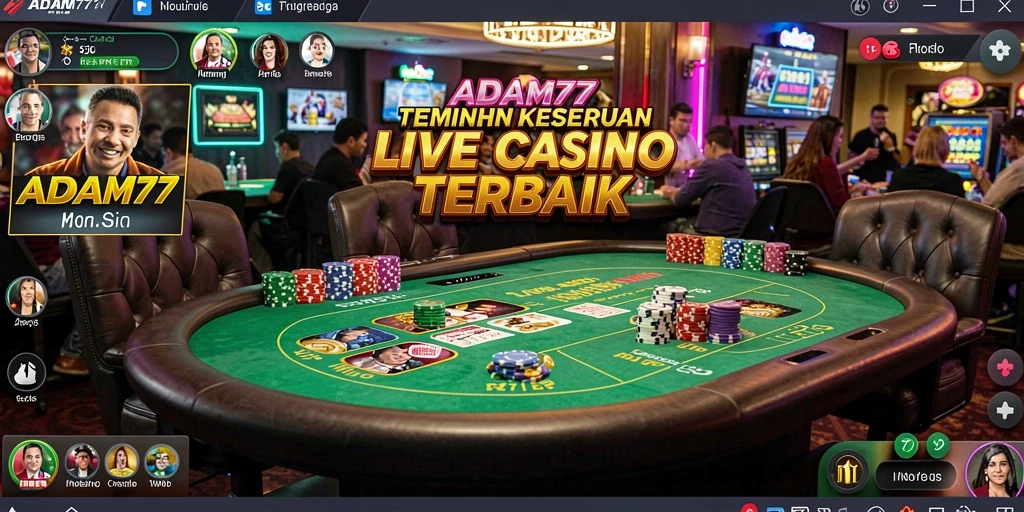 Screenshot gameplay Live Casino yang menampilkan dealer dan meja permainan.