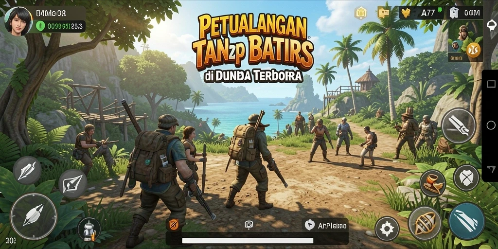 Screenshot menunjukkan dunia terbuka yang luas dan grafis menakjubkan dari API77.
