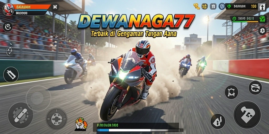 Tampilan gameplay seru DEWANAGA77 dengan motor balap yang menakjubkan.