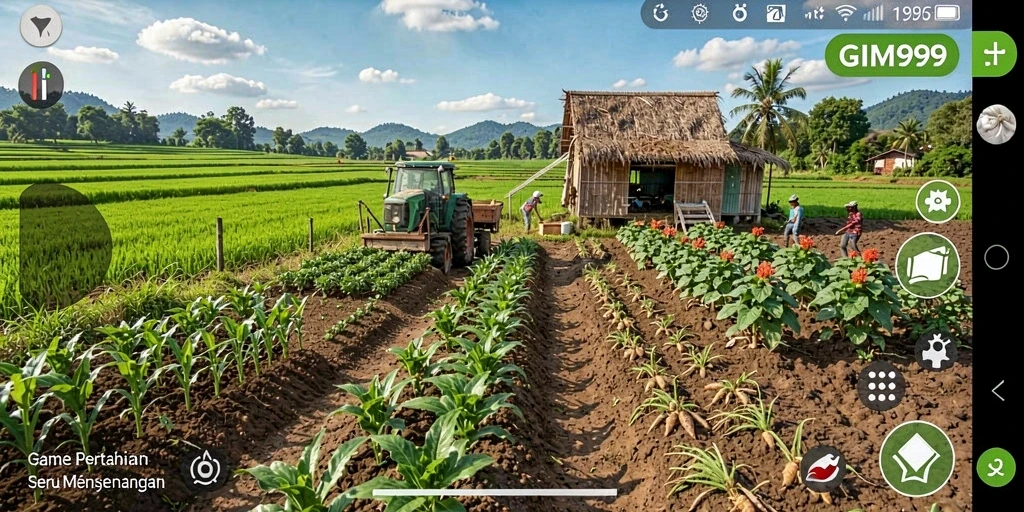 Tampilan gameplay seru di GIM999 dengan lahan pertanian yang luas.