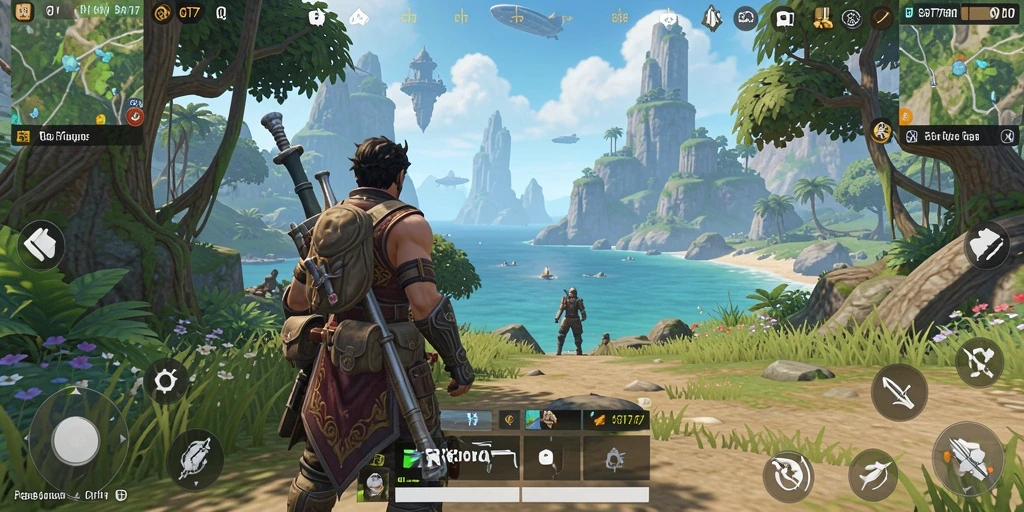 Screenshot gameplay GT777 yang menunjukkan dunia terbuka yang luas dan indah.