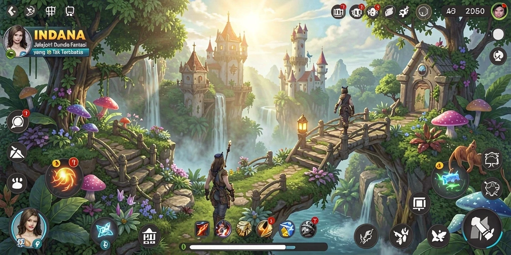 Screenshot gameplay <strong>INDAAA</strong> yang menampilkan pertarungan epik di dunia fantasi.