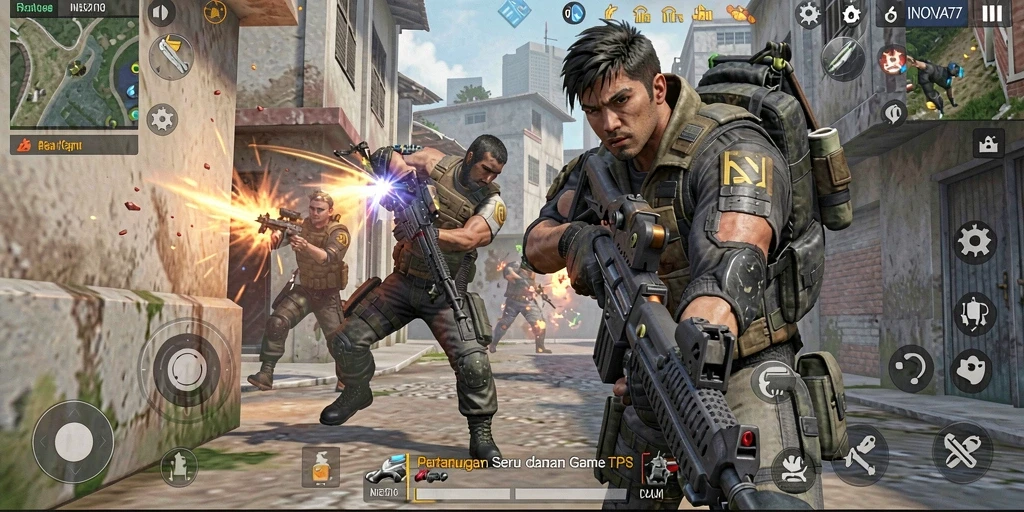 Gameplay seru INOVA77 di tengah pertempuran TPS.