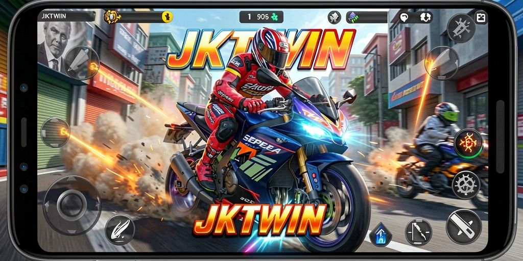 Tampilan gameplay JKTWIN yang aksi dan mendebarkan.