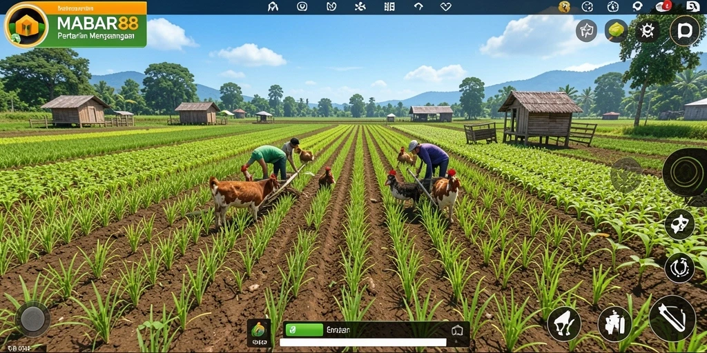 Tampilan gameplay MABAR88 dengan aktivitas bertani yang seru.