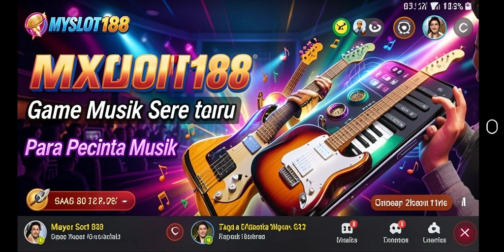 Tampilan gameplay MYSLOT188 yang menggembirakan dengan berbagai lagu.