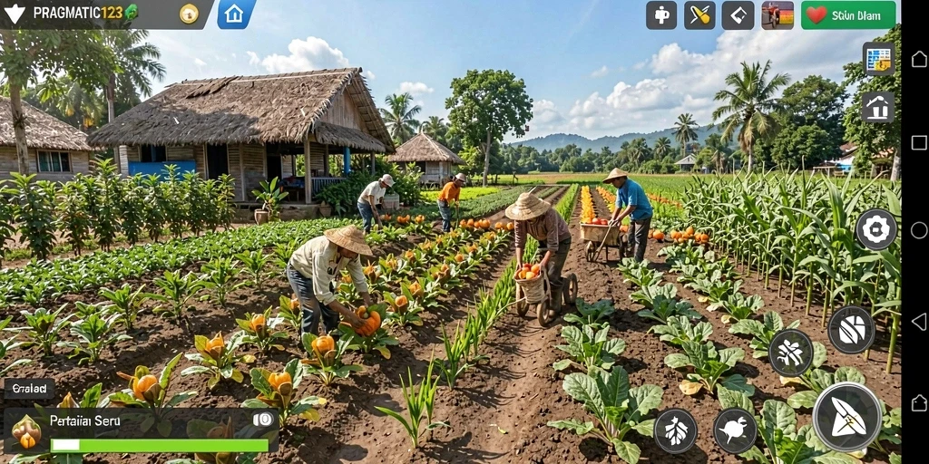 Tampilan gameplay seru PRAGMATIC123 dengan ladang yang subur.