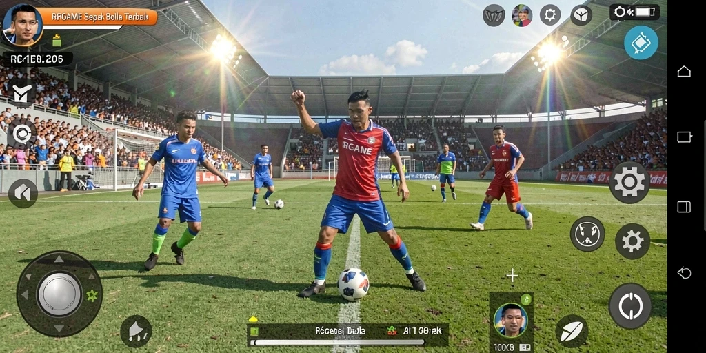 Tampilan gameplay menarik dari RPGAME dengan aksi sepak bola dinamis.